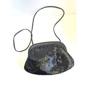 Vintage Whiting Davis Women's Black Metal Mesh Crossbody Evening Bag